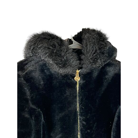 Susan Graver Black Reversible Coat Jacket Faux Fur Satin Hood S Small - Picture 7 of 13